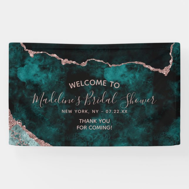 Aquamarines Green Rose Gold Agate Brautparty Willk Banner (Horizontal)