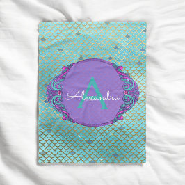 Aquamarines Green und Lila Mermaid-Monogramm Fleecedecke
