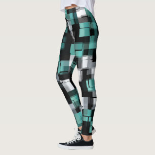 Aquamarines Grün Schwarz-weiß Abstrakt Leggings