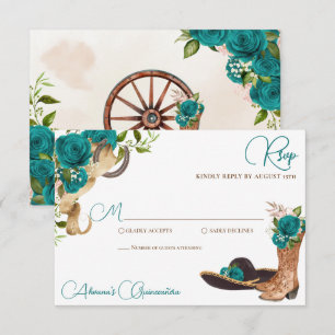 Aquamarines Grün Türkis Charro Western Quinceanera RSVP Karte