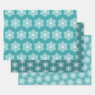 Aquamarines Grün Türkis & Weiße Schneeflocken Weih Geschenkpapier Set