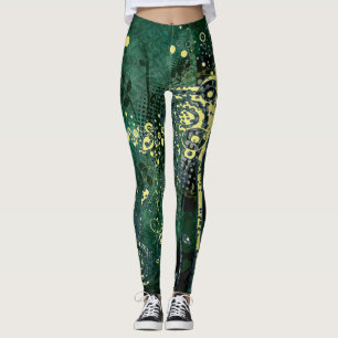 Aquamarines Grün und Gelb Abstraktes Grunge-Muster Leggings