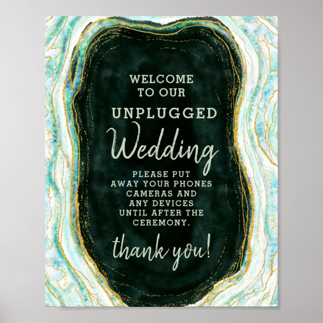 Aquamarines Grün- und Gold-Zeichen für Hochzeitsti Poster (Vorne)