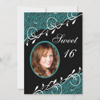 Aquamarines Grün und Schwarz Zebra Print Sweet 16  Einladung