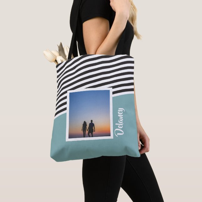 Aquamarines, grün und Streifen Personalisiertes Fo Tasche (Von Nahem)