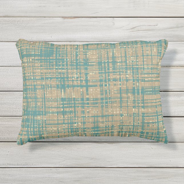 Aquamarines, grünbraunes Beige Tan Stripe Muster Kissen Für Draußen (Vorderseite)