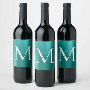 Aquamarines grünes Monogramm-Girly-Script aus Met Weinetikett
