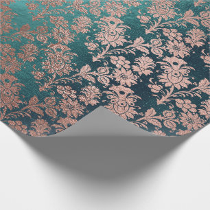 Aquamarines grünes rosa Rosen-Goldpulver-Imitat Geschenkpapier