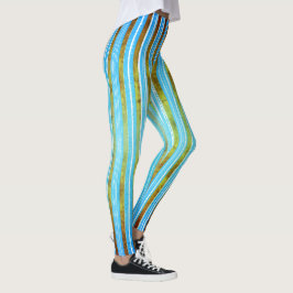 Aquamarines, grünes und weißes Streifenmuster Leggings