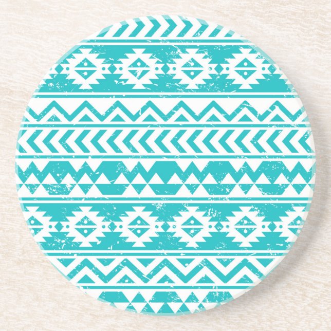 Aquamarines Grunge-Aztec-Stammmuster Getränkeuntersetzer (Vorne)