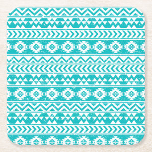 Aquamarines Grunge-Aztec-Stammmuster Rechteckiger Pappuntersetzer