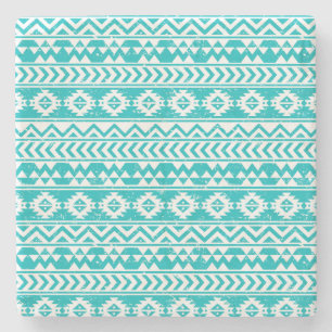Aquamarines Grunge-Aztec-Stammmuster Steinuntersetzer