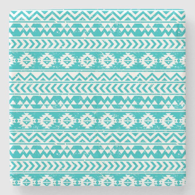 Aquamarines Grunge-Aztec-Stammmuster Steinuntersetzer (Vorderseite)
