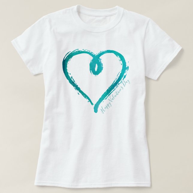 Aquamarines Handgezogenes Herz-Hemd T-Shirt (Design vorne)