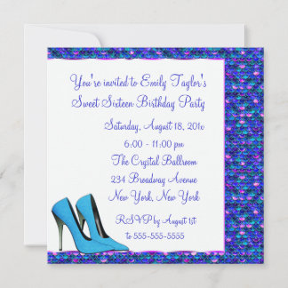Aquamarines High Heel Lila Sequin 16 . Geburtstag  Einladung