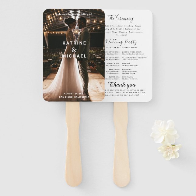 Aquamarines Hochzeitsprogramm Hand Fan Fächer (Vorne und Hinten)