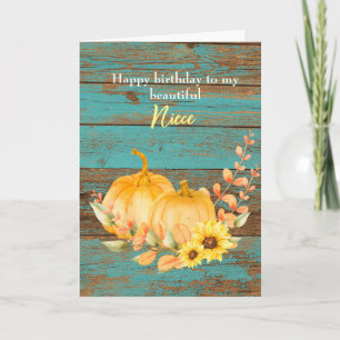 Aquamarines Holz Sonnenblumen Pumpkin Fall Geburts Karte