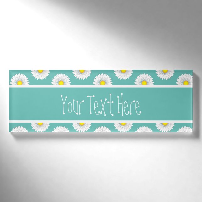 Aquamarines Hübsches kleines Daisy Rectangle indiv Namenschild (Vorderseite)