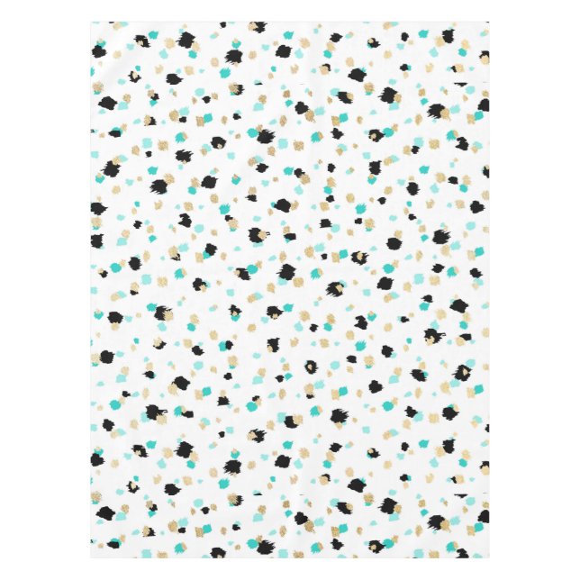 Aquamarines, Imitat-Gold u. schwarze gesprenkelte Tischdecke (Vorderseite)