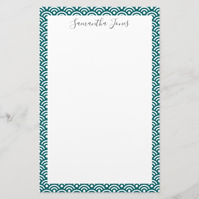 Aquamarines japanisches Muster | PERSONALISIERT Briefpapier (Vorderseite)