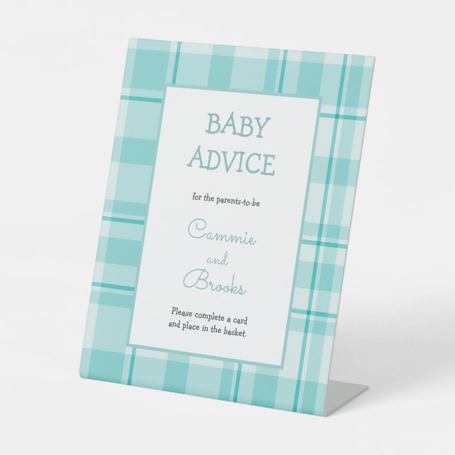 Aquamarines kariertes Babyratenzeichen Sockelschild (Vorderseite)