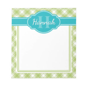 Aquamarines Kariertes Muster  Monogramm Notizblock