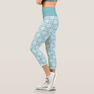 Aquamarines, Kariertes Muster Tartan Pulver Blau Capri Leggings
