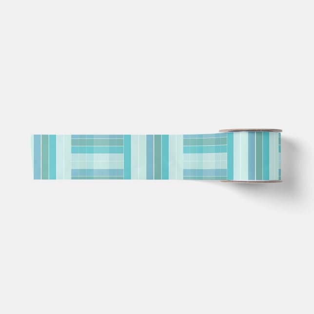 Aquamarines, kariertes und gestreiftes Geschenkban Satinband (Vorderseite)