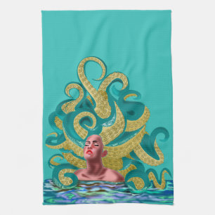 Aquamarines Küchentuch mit Oktopus Frau
