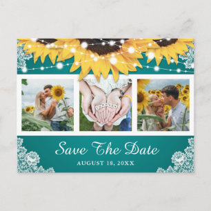 Aquamarines Lace Sunflower Wedding Foto Save the D Ankündigungspostkarte