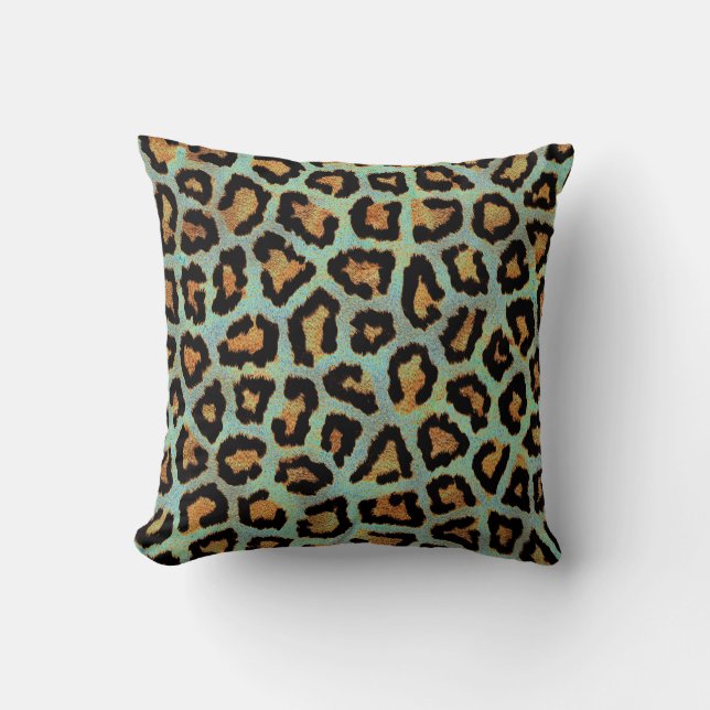 Aquamarines leopard schicke tierisches Kissen (Vorderseite)