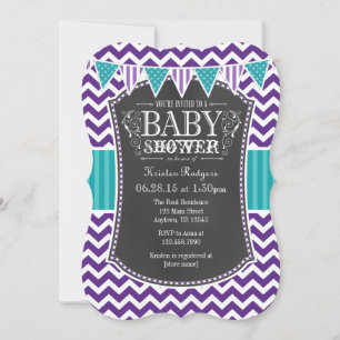 Aquamarines Lila Chalkboard Zickzack Babydusche la Einladung