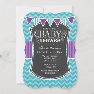 Aquamarines Lila Chalkboard Zickzack Babydusche la Einladung