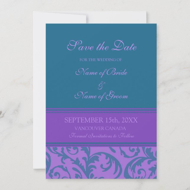 Aquamarines Lila Foto Hochfahren Speichern Sie die Save The Date (Vorderseite)