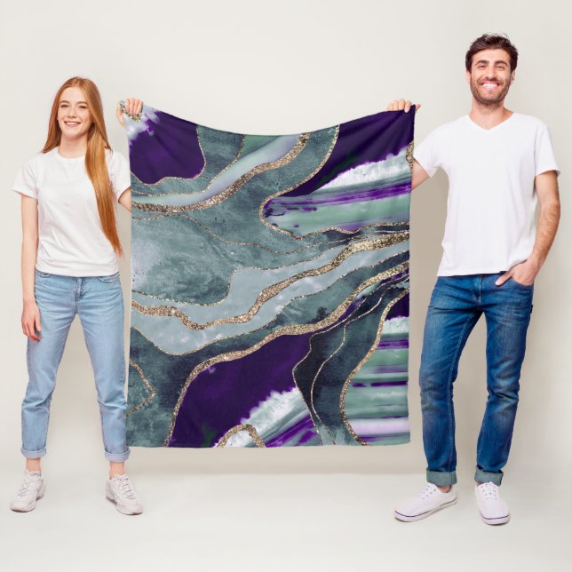 Aquamarines Lila Marmorglas Agate Gold Glitzer Gla Fleecedecke (Beispiel)