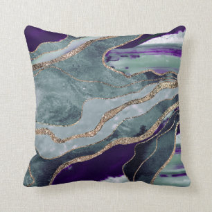 Aquamarines Lila Marmorglas Agate Gold Glitzer Gla Kissen