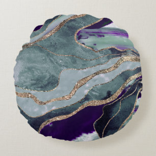 Aquamarines Lila Marmorglas Agate Gold Glitzer Gla Rundes Kissen