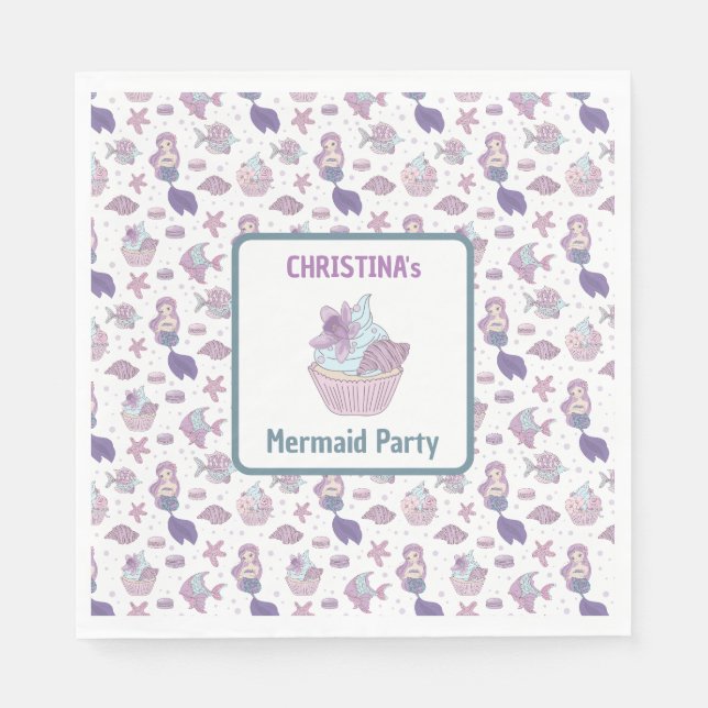 Aquamarines Lila Mermaid Birthday Party Serviette (Vorderseite)