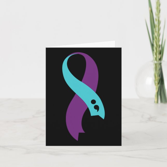 Aquamarines Lila Ribbon Semicolon Suizidprävention Karte (Vorderseite)