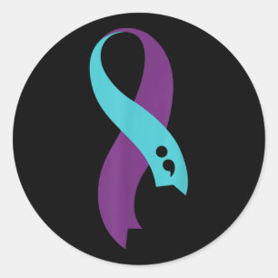 Aquamarines Lila Ribbon Semicolon Suizidprävention Runder Aufkleber