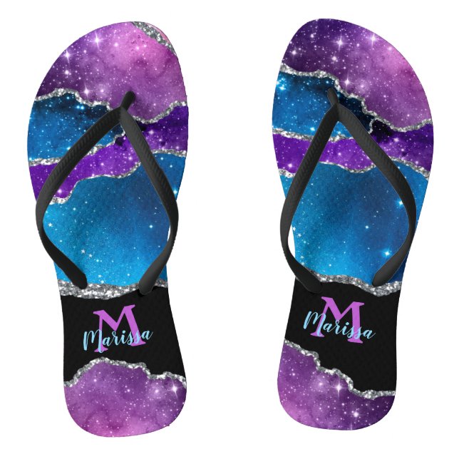 Aquamarines Lila Silver Marble Agate und Glitzer Flip Flops (Fußbett)
