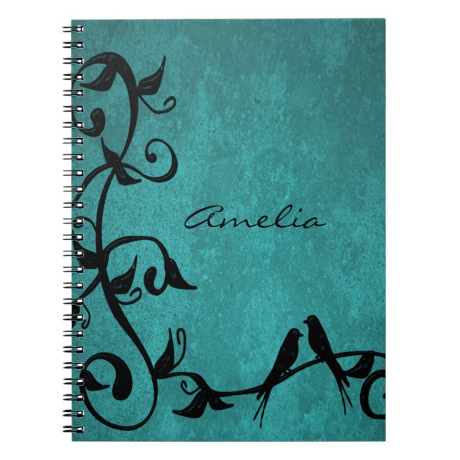 Aquamarines Lovebirds Personalisiertes Notebook Notizblock (Vorderseite)