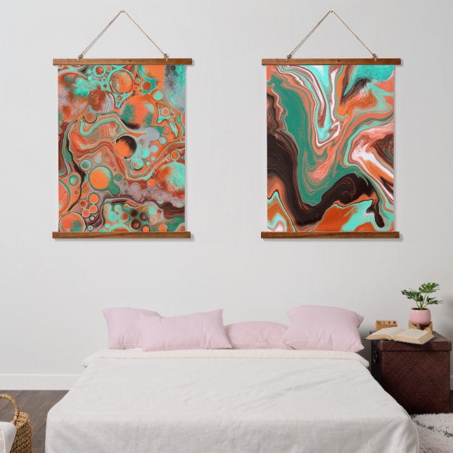 Aquamarines Marble Fluid Art Hangband Wandteppich Mit Holzrahmen (Schlafzimmer)