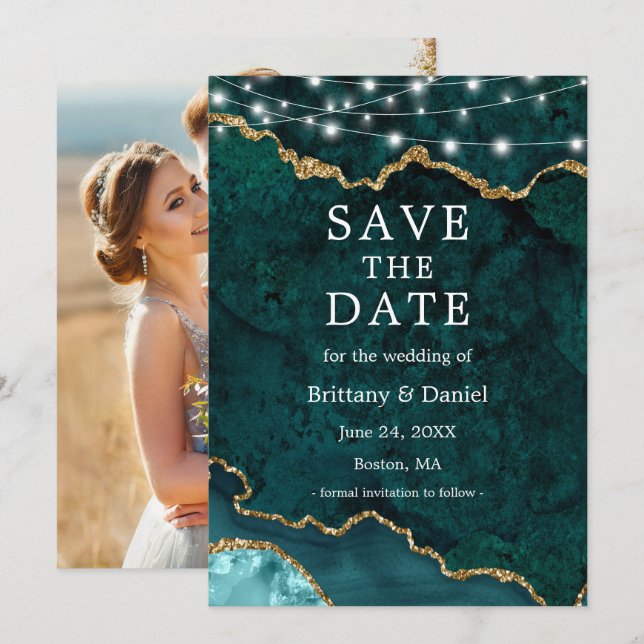 Aquamarines Marmorbeleuchtung Foto Agate Geode Lig Save The Date (Vorne/Hinten)