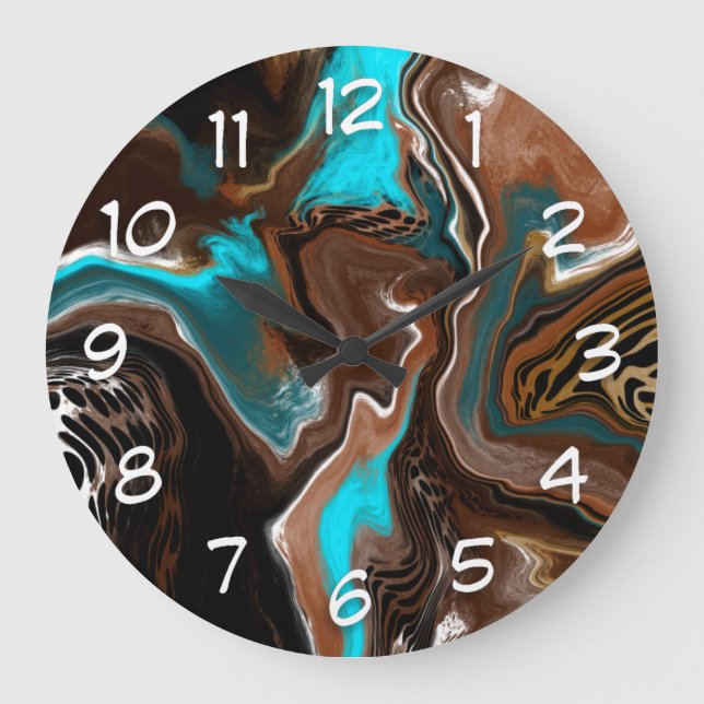 Aquamarines Marmorwasser Braun und Blau Kunst Große Wanduhr (Vorderseite)