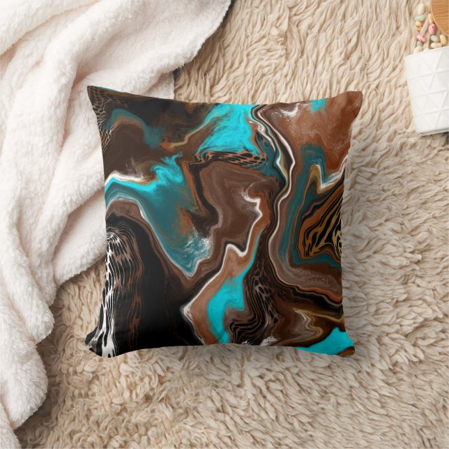 Aquamarines Marmorwasser Braun und Blau Kunst Kissen (Decke)