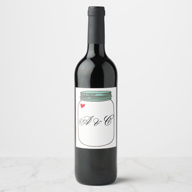 Aquamarines Mason Jars Custom Wine Label Weinetikett (Vorderseite)