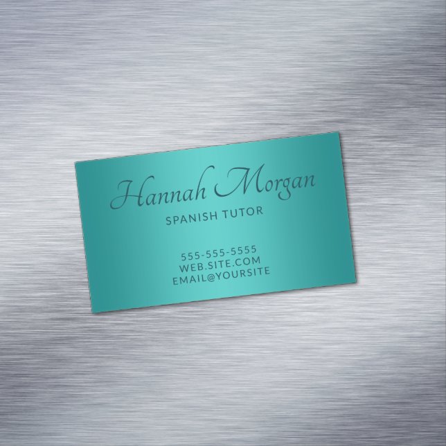 Aquamarines Medium Türkise Ombre Elegantes Skript Magnetische Visitenkarte (Beispiel)