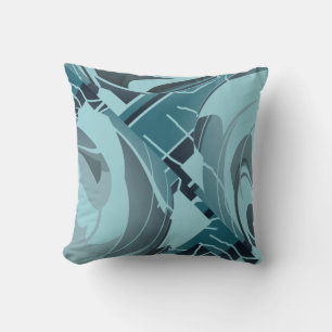Aquamarines Meeresrauschen Grau Diagonal Blumendes Kissen