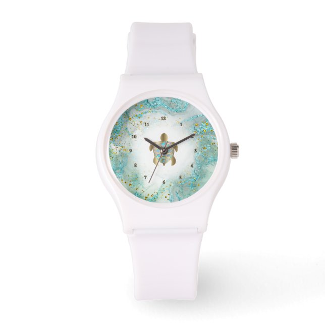 aquamarines Meeresschildkrötendesign Armbanduhr (Vorderseite)